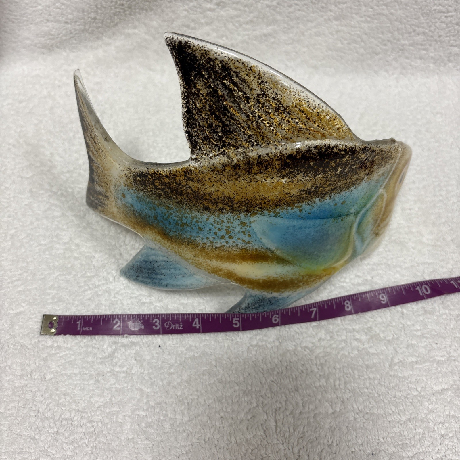 KILN ART Fused Art Glass Curved Fish Signed by Artist Sharon McNamara MINT cond