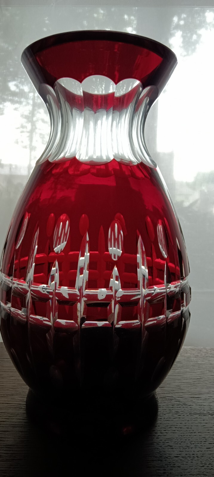 Czech Vintage 10 1/2 Inch Ruby Red Cut To Clear Crystal Bohemian Vase MCM Read