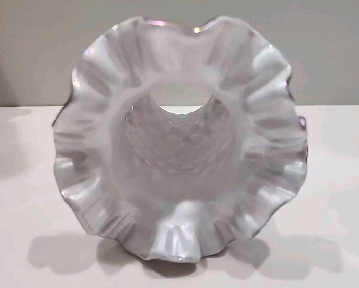 Fenton PURPLE LAVENDAR Overlay Lilies Hurricane Candle Lamp~ Diamond Optic~ MINT