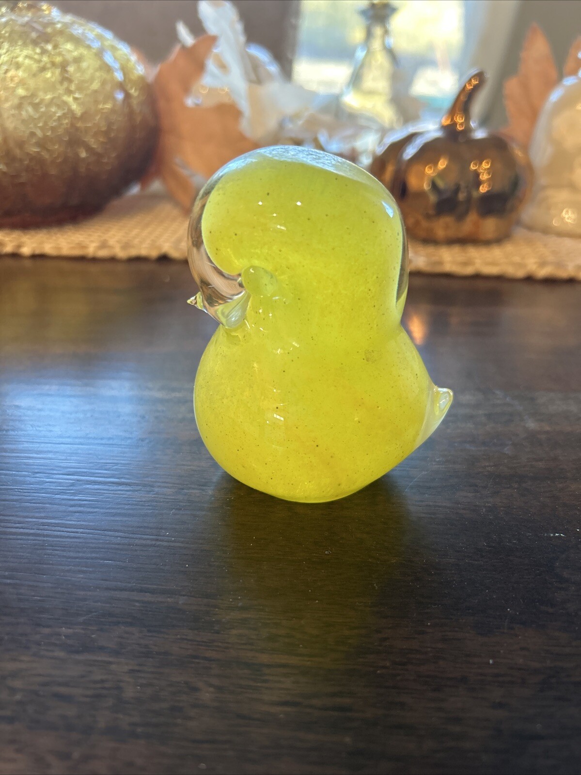 Vintage FM Kontstglass Swedish Art Glass Bird Duck Yellow Paperweight