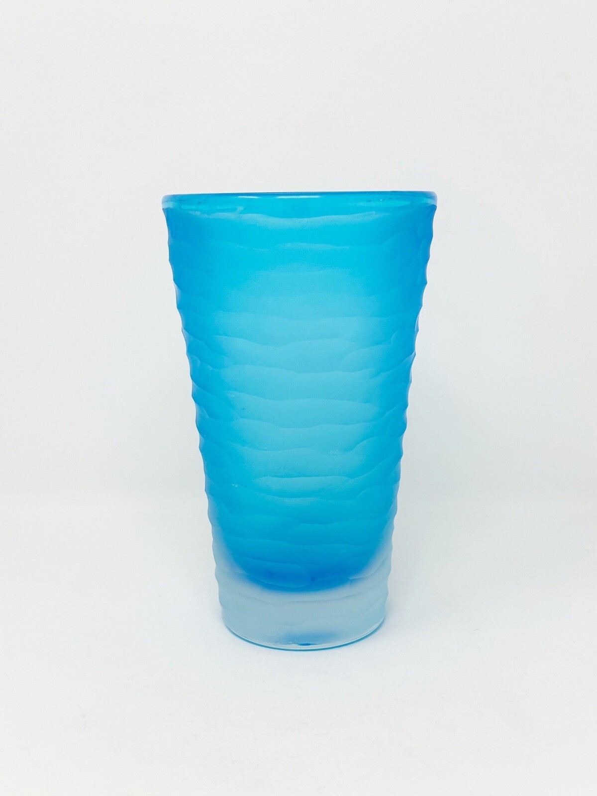 Brad Copping Art Glass Vase Blue Carved Wave Pattern 6.75 Inches Tall Canadian