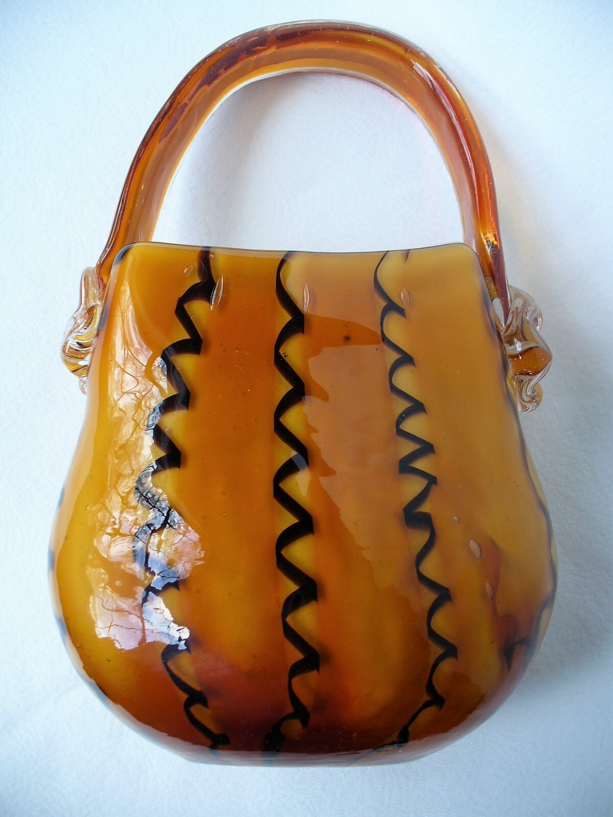 CASED~Art~GLASS~Block Crystal~DECORATIVE VASE~Handbag~HAND BLOWN~10.5″x6.2″