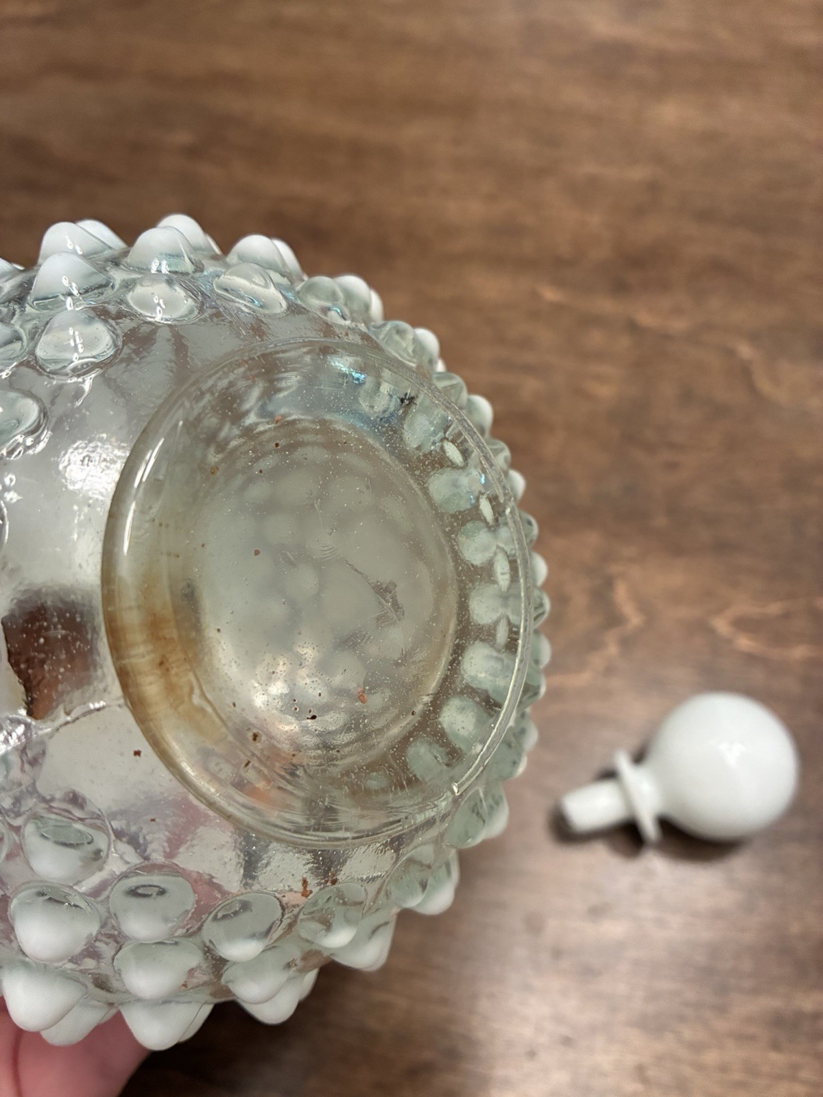 Vintage Fenton Hobnail Aqua Milk Glass Barbers Vanity Perfume Bottle