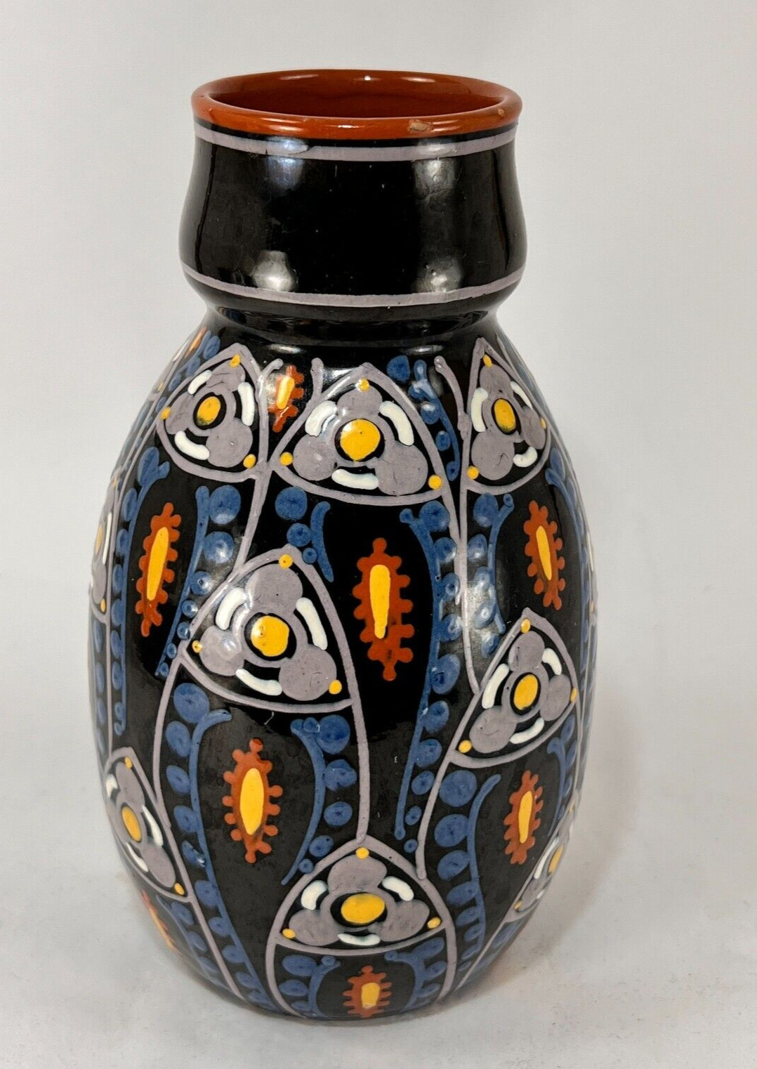 Vtg Loder Schweizer Heimberg Steffisburg Ceramic Pottery Vase Black Switzerland