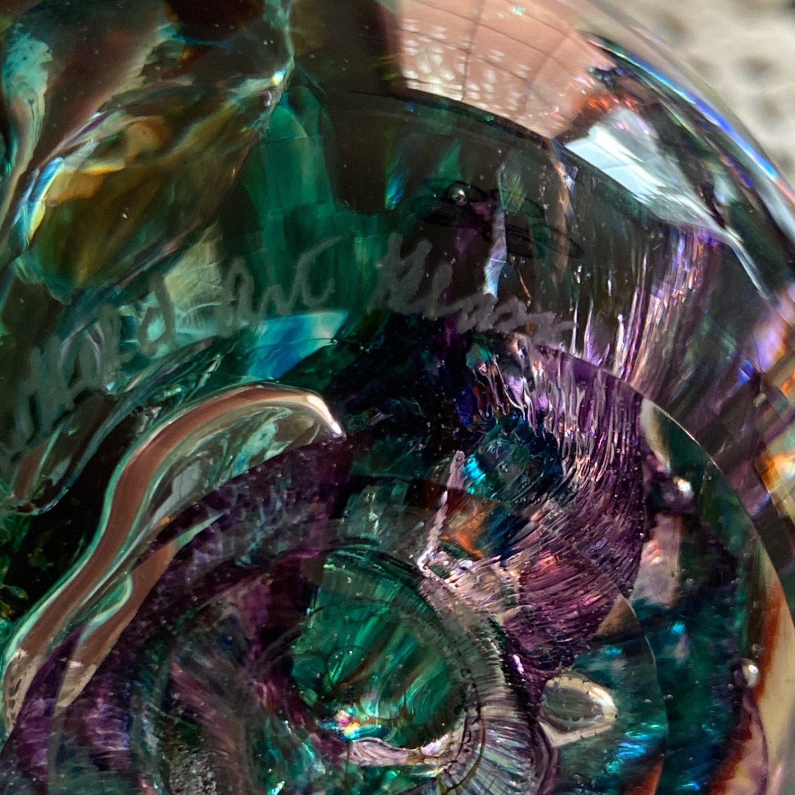 Robert Held Art Glass Paperweight Swirling Jewel Tone Bubbles Signed 3 Inches