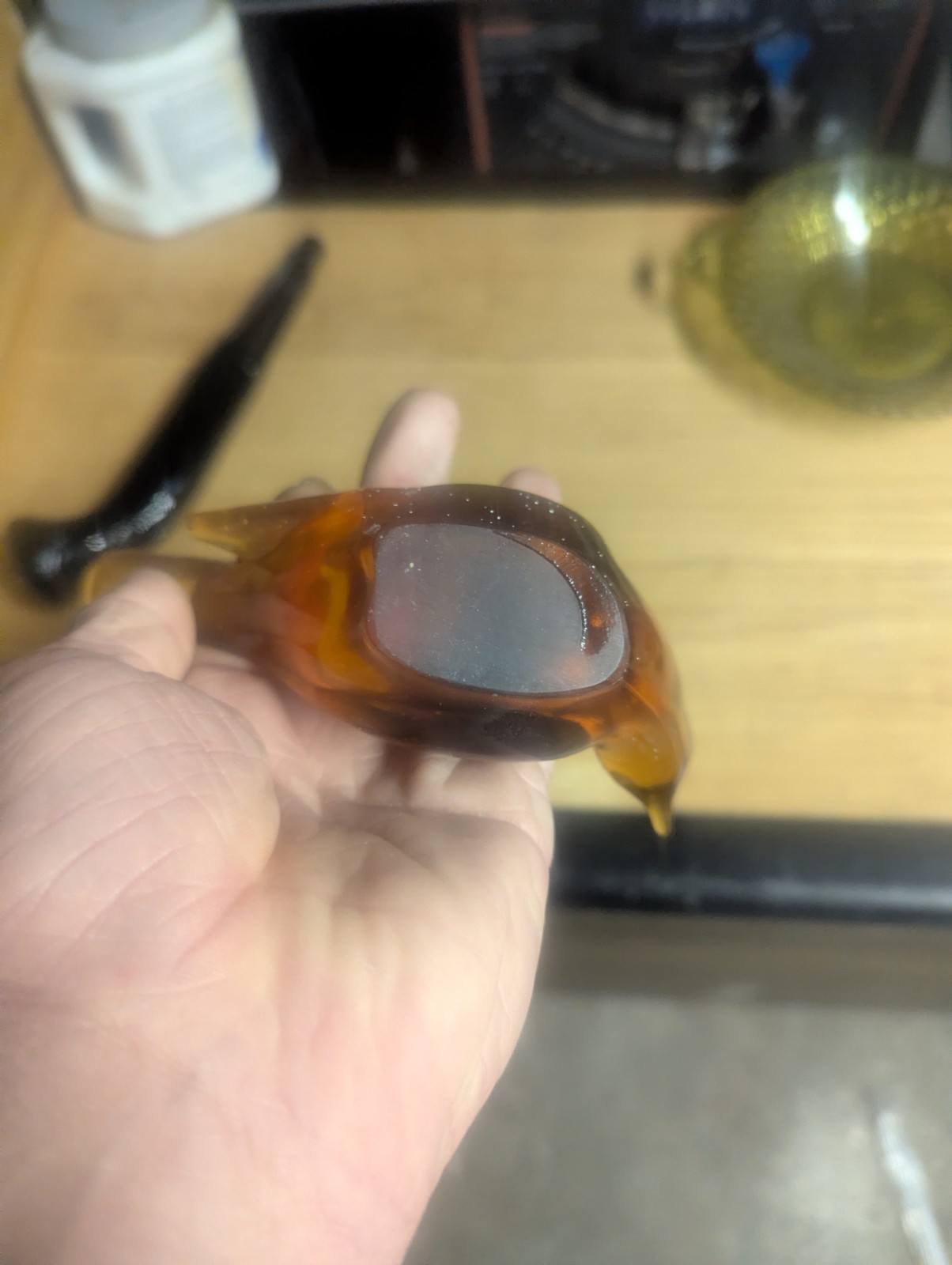 Amber Brown Glass Bird Figurine Decorative Glossy Collectible