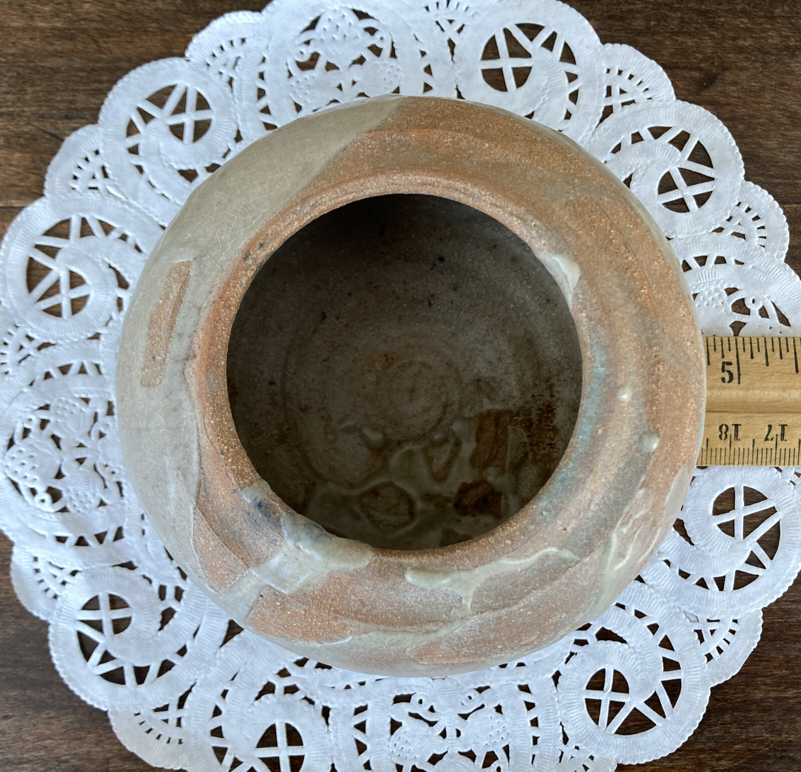 Studio Terracotta Rotund Vase with White Opaque Crackle Shino Glaze – Vintage