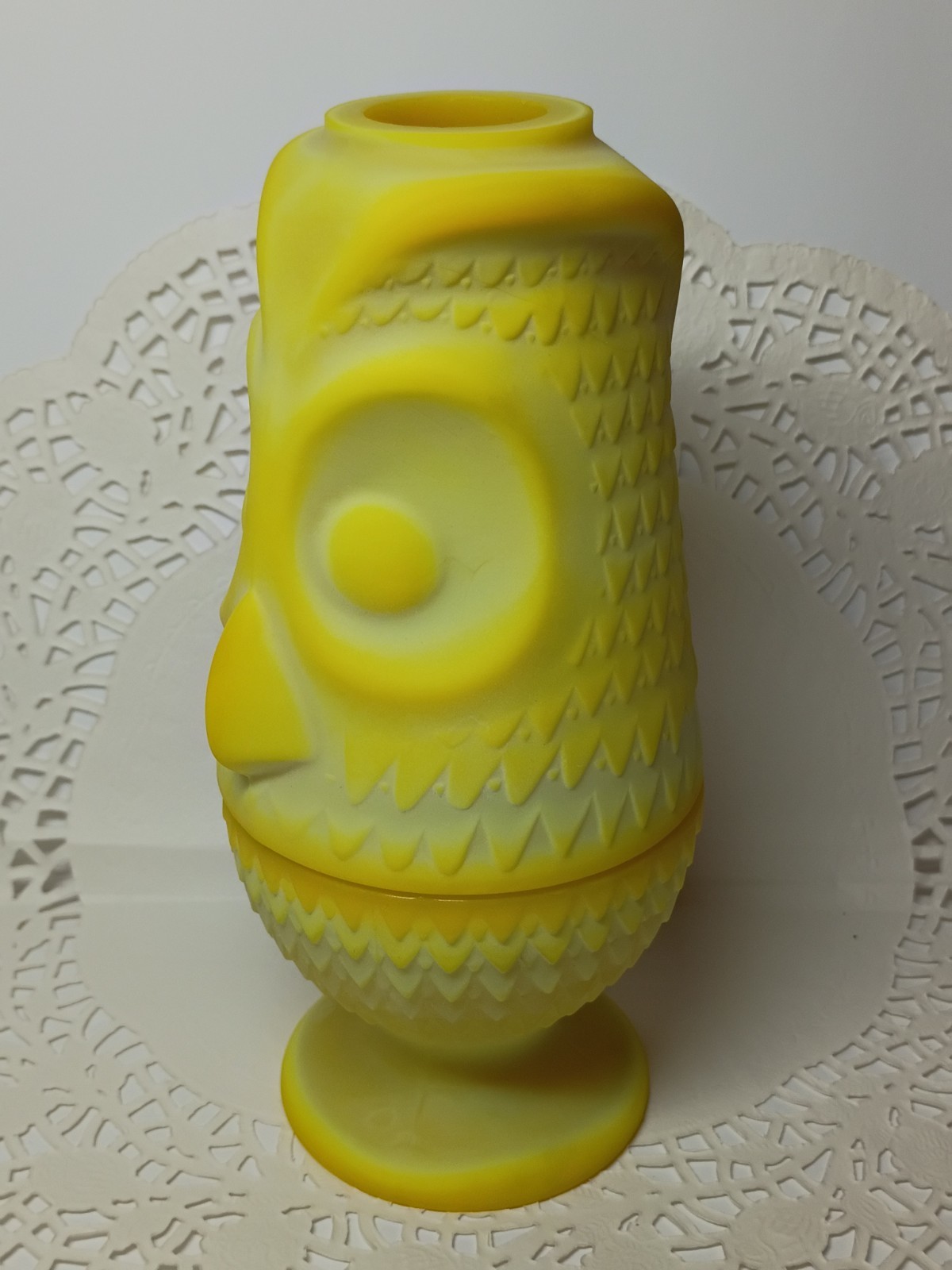 Mosser Satin Frosted Dandelion Yellow Owl Fairy Lamp UV Glow Blacklight OOAK 7″