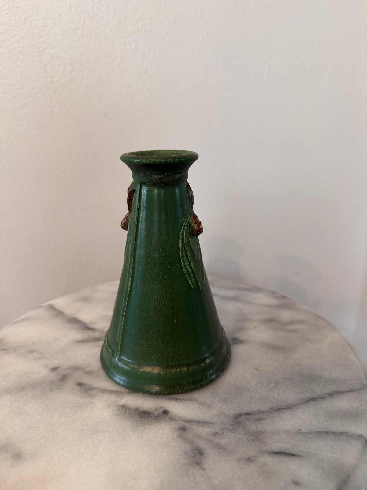 Ephraim Faience Pottery Pine Cone Candlestick 6″ x 4″ Kevin Hicks #404 – Green