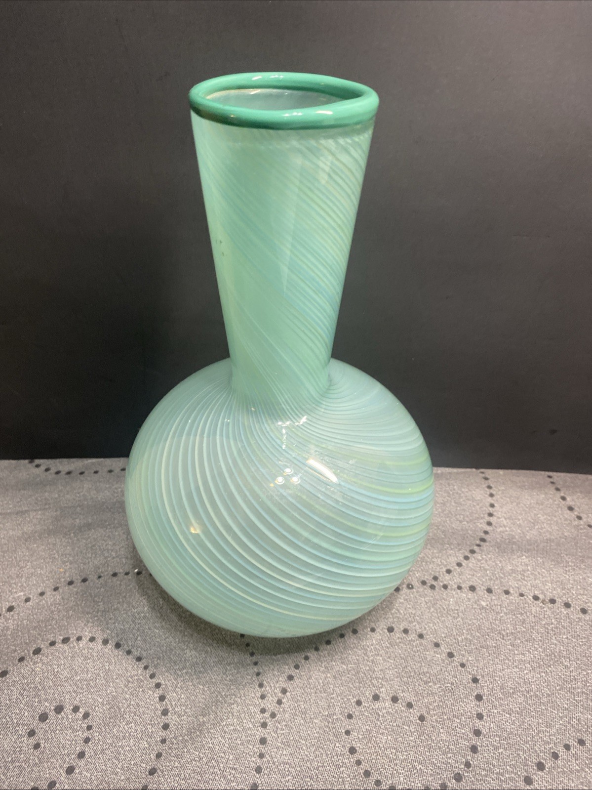 Dansk Blown Glass Filigrana Aqua/Mint Swirl Beaker Sphere Vase 9 1/4″