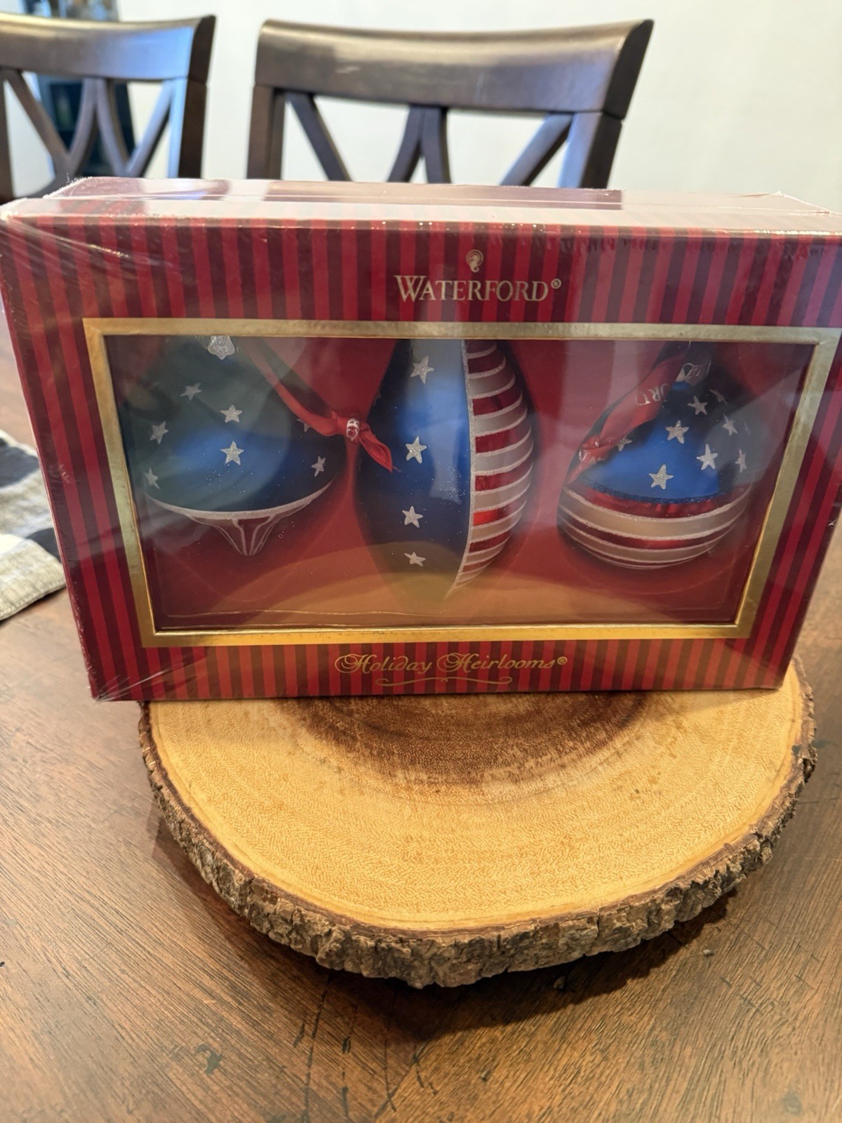Waterford Holiday Heirlooms Set of 3 American Flag USA Patriotic Ornaments