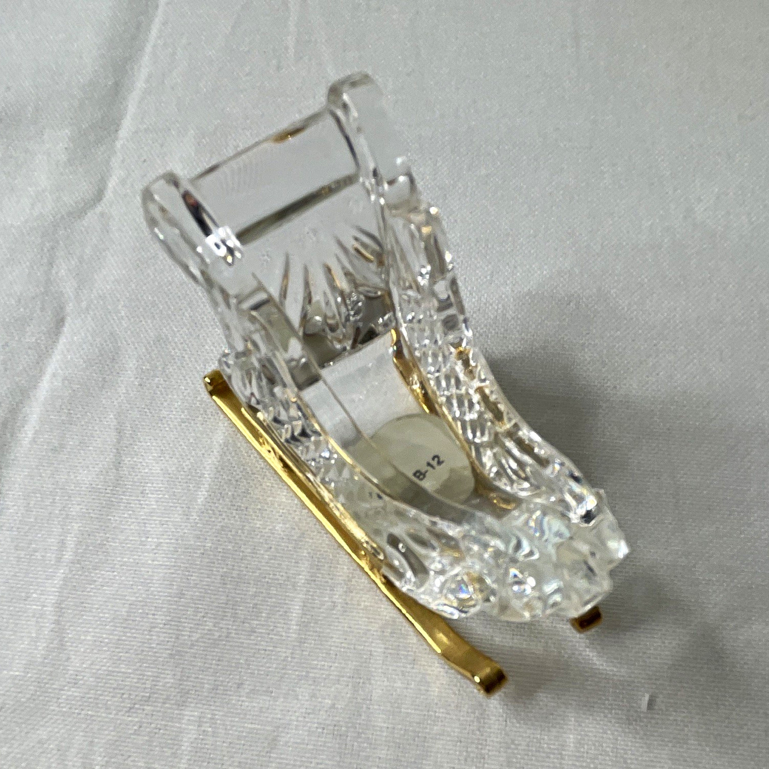 Waterford Cut Crystal Sleigh Figurine Gold Tone Metal Runners 3D Effect B-12