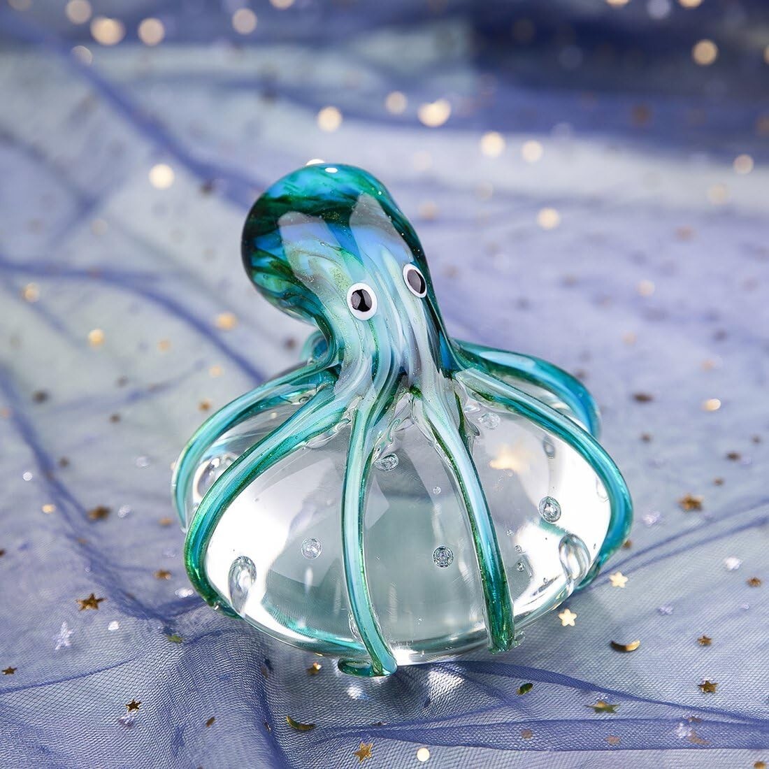 Handmade Octopus Blown Glass Figurine Gift Home Decor Blue-Green Paper Weight