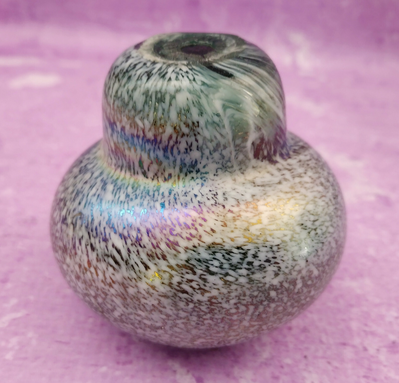 Tom St. Clair Paperweight Signed Studio Art Glass Vintage Iridescent Rainbow 3in
