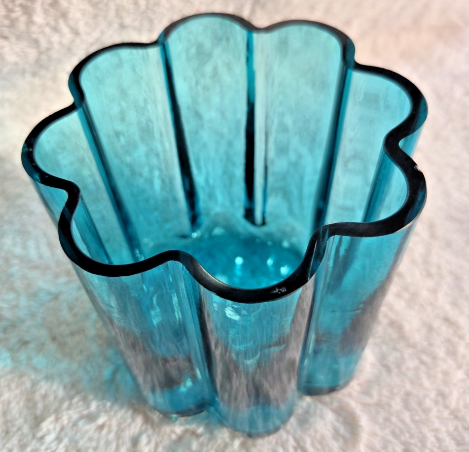 Vintage MCM Jens Quistgaard Dansk Finland Scalloped AQUA Glass Vase