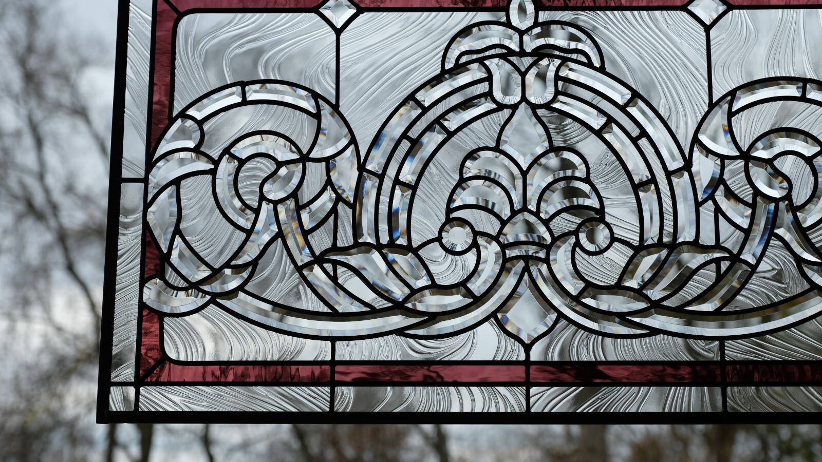 Handcrafted stained glass Clear Beveled window panel 34″W x 20″H