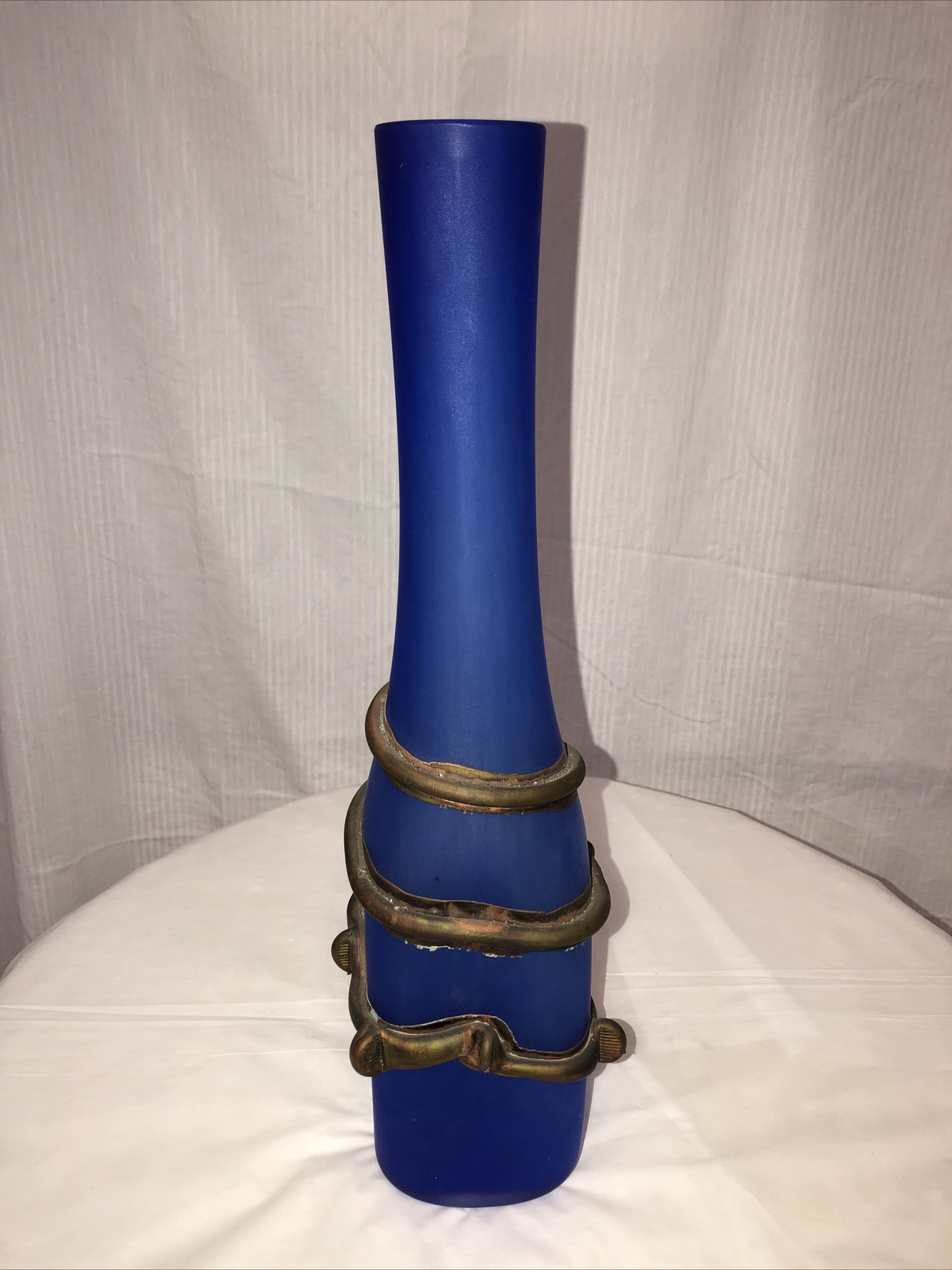Art Deco Style Blown Glass Vase “Pt33” Metal Coated Blue Hand Made #10
