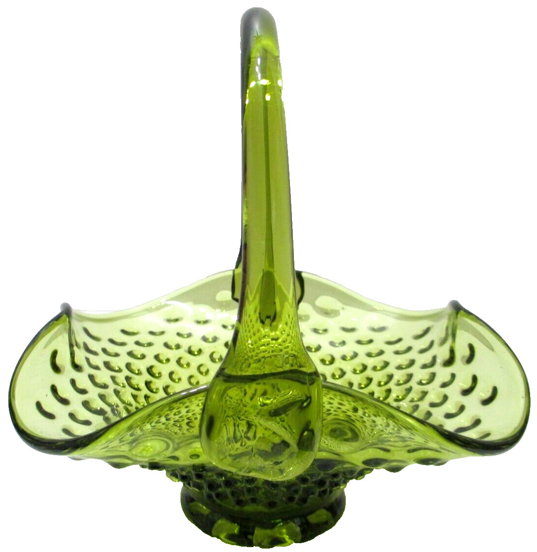 Vintage Empoli Glass Basket Hobnail Green Handmade in Italy 7 5/8″ Tall