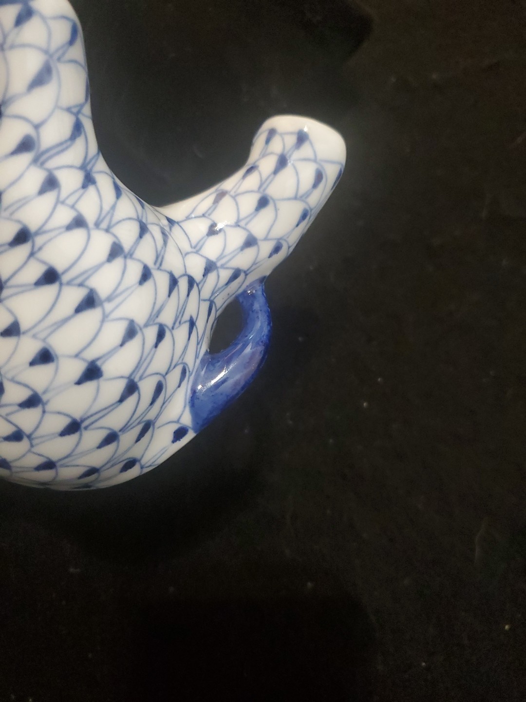 Andrea by Sadek Blue White Elephant Figurine Fishnet Herend Style 5.5″