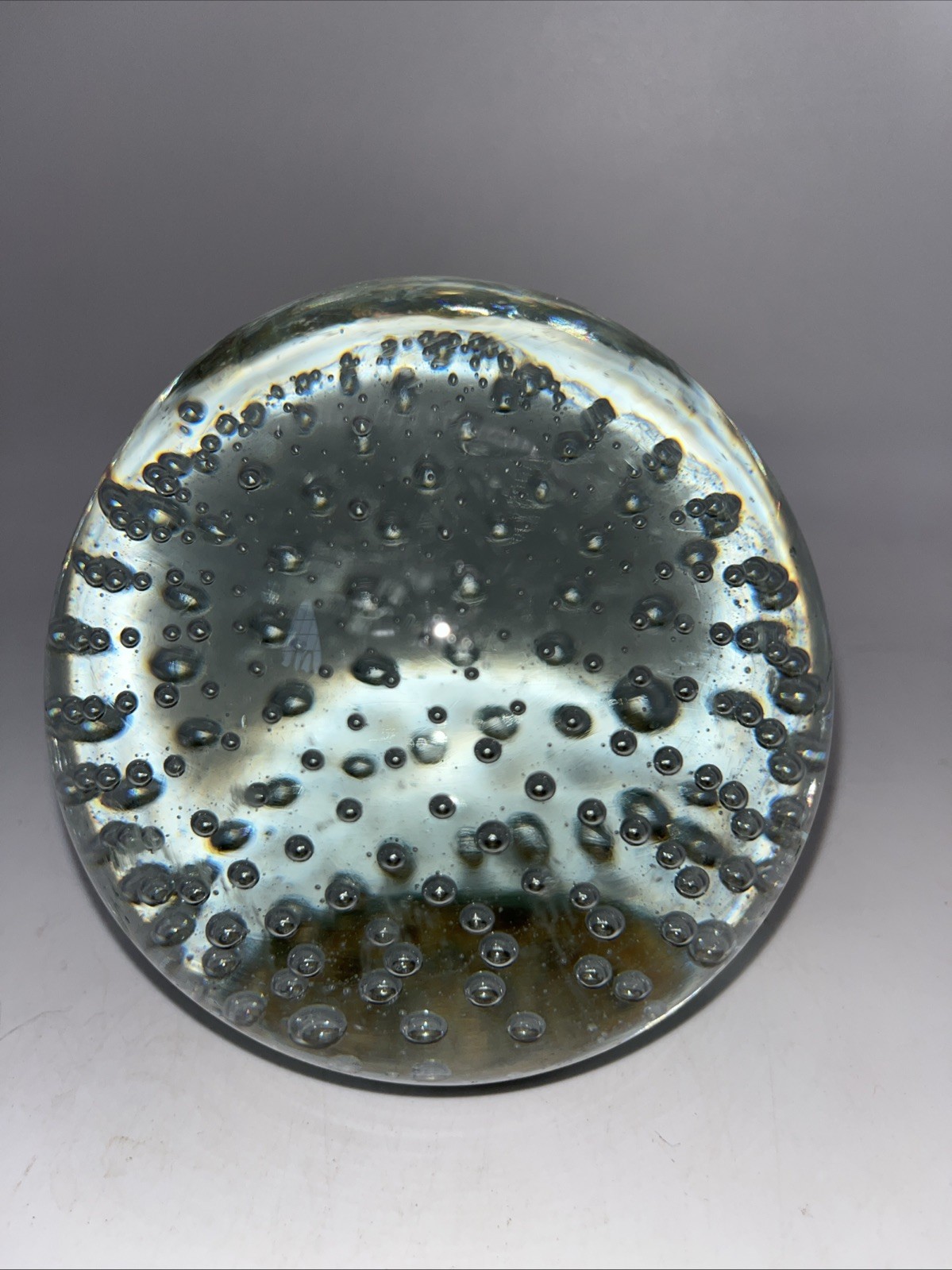 Blown Controlled Bubble Art Glass Round Sphere Orb Paperweight 4” Diameter