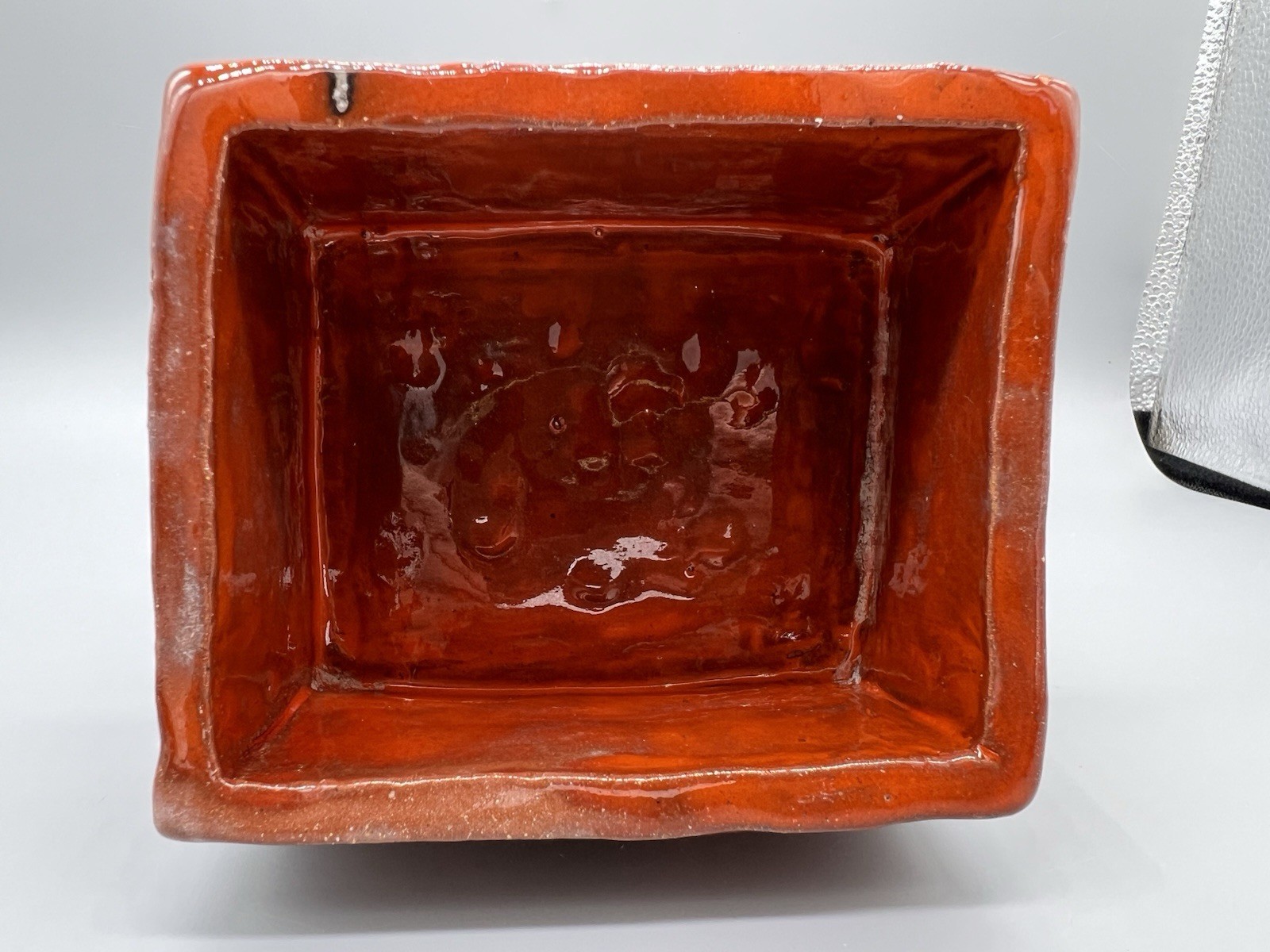 VTG Orange Glazed Red Ware Pottery Mushroom Footed Planter Bowl