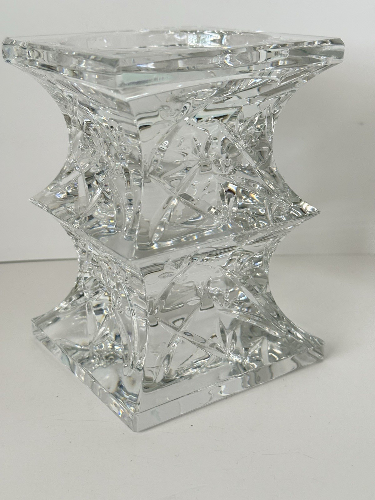 Waterford Crystal Pillar Candle Holder Bamboo Collection 5.5”X4” 5lbs