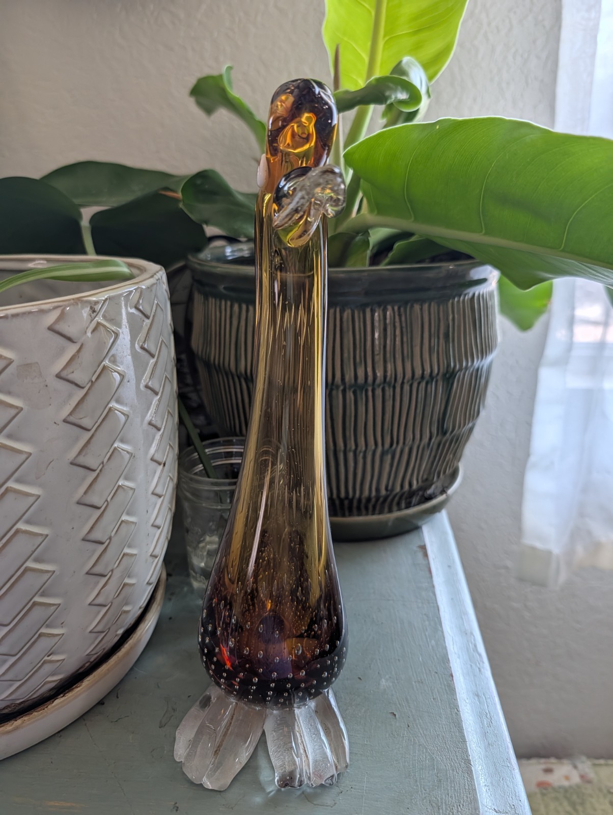 Murano Studio Art Glass Duck Figurine Hand Blown Brown Clear Check Out Photos 🤍