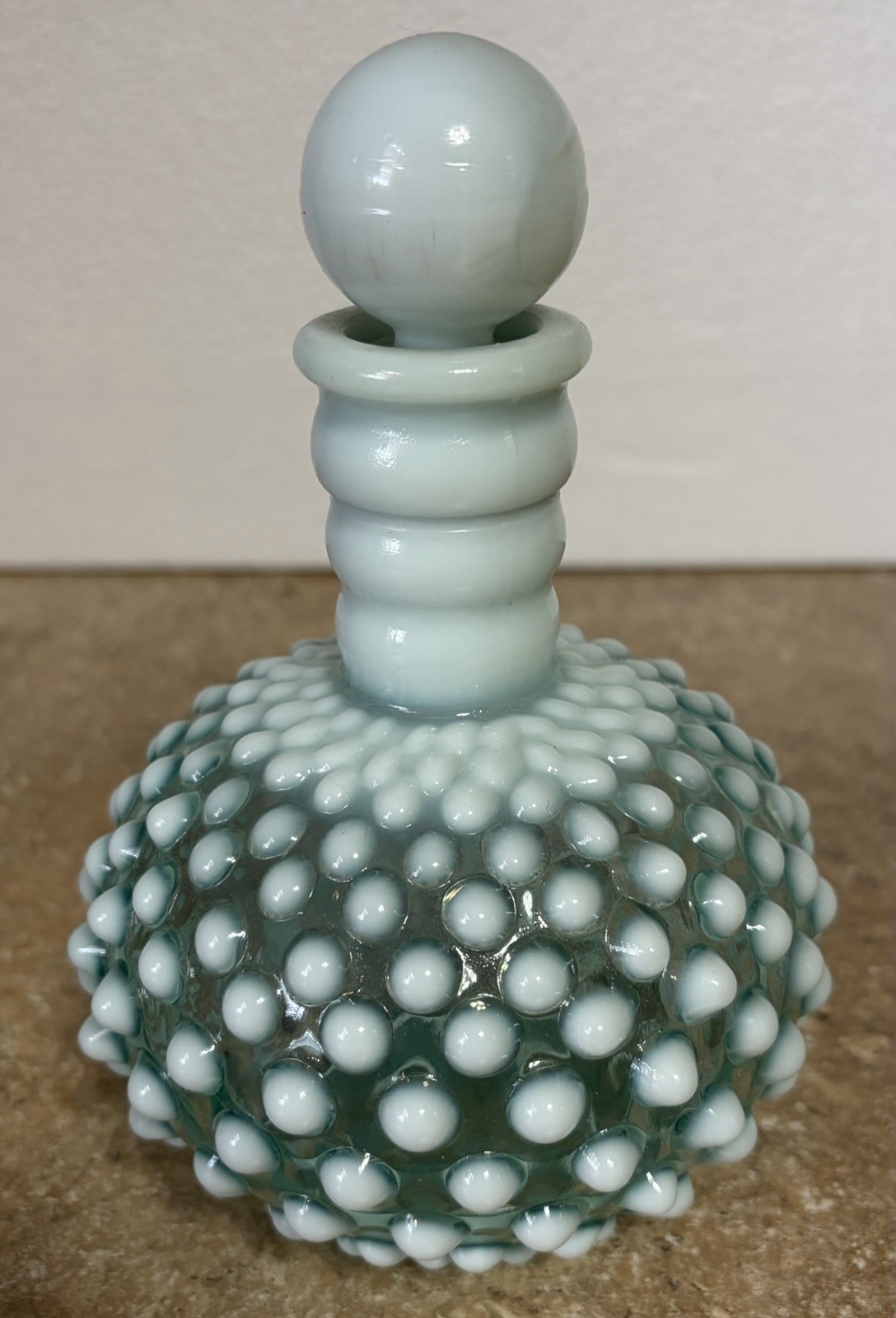 VTG FENTON Moonstone Hobnail Wrisley Cologne Perfume Bottle Aqua Blue Opalescent
