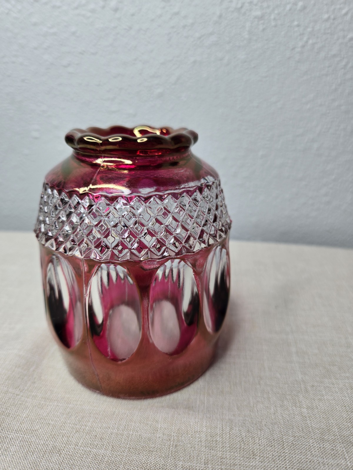Westmoreland Wakefield Ruby Red – Cut to Clear Thumbprint Fairy Lamp TOP ONLY