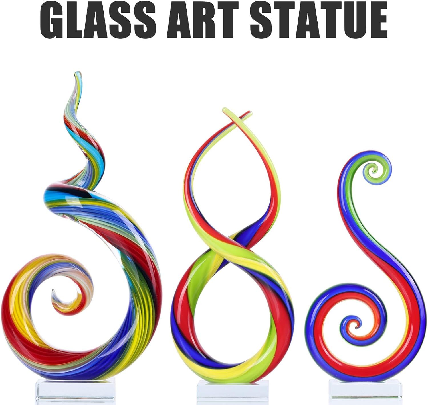 Hand-Blown Glass Sculpture,Murano-Style Statue Figurine,Blue Green Red Yellow