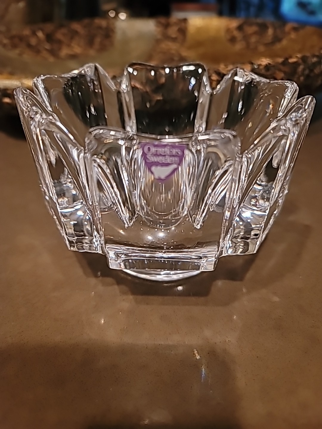 Vntg Signed Orrefors Crystal Glass Sweden 6 Panel Scalloped Top Design Bowl Vase