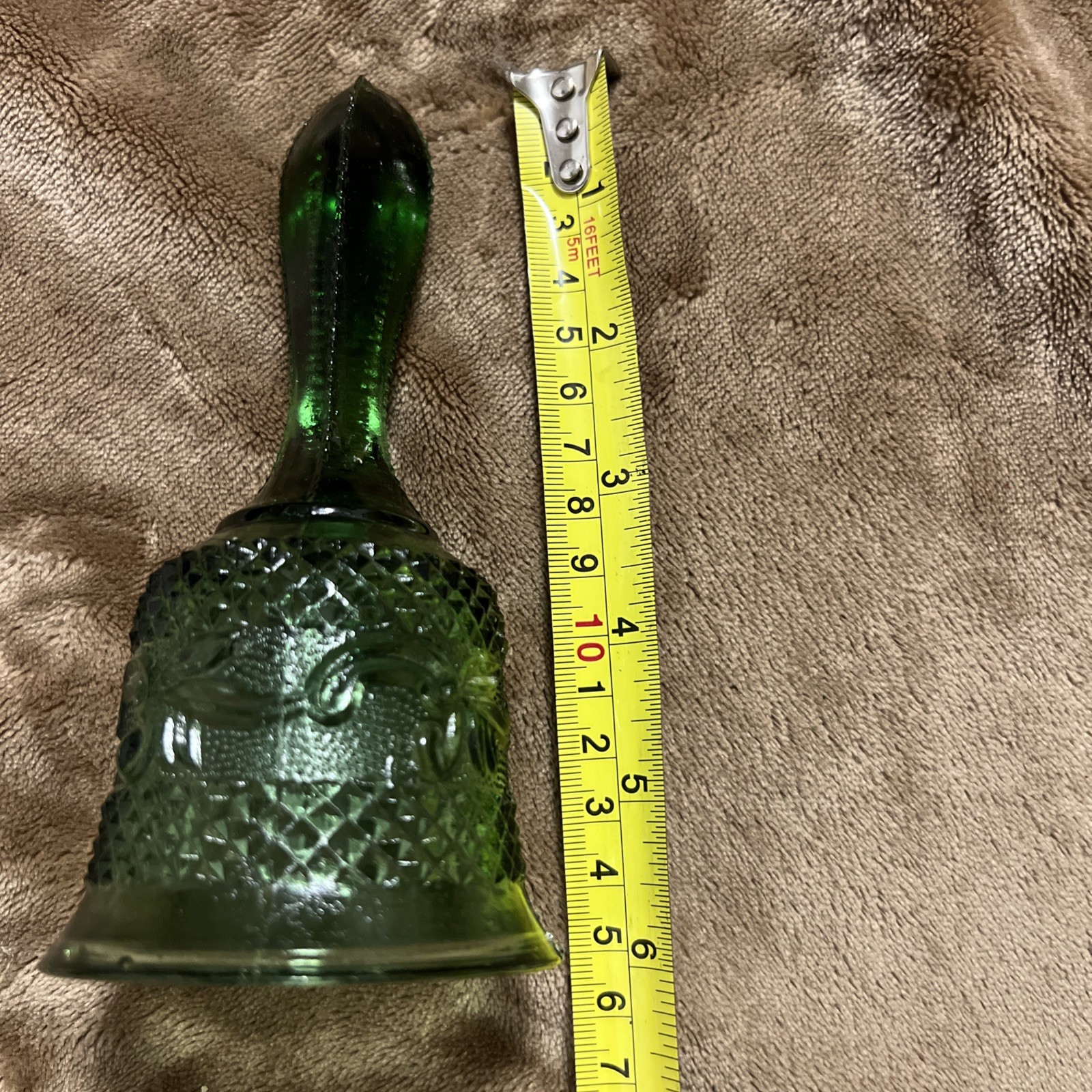 Green Artmark Depression Glass Bell Vintage Diamond Point 6” Hobnail