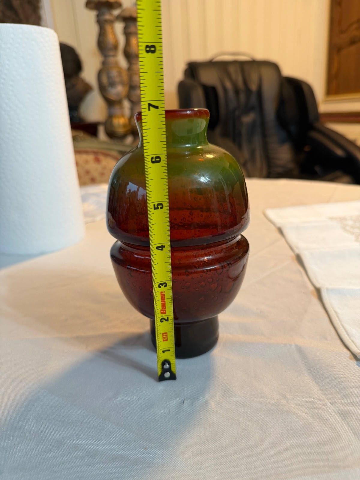 Vintage MCM Art Glass Vase Controlled Bubble Multi Color Tiered Ground Base 7″