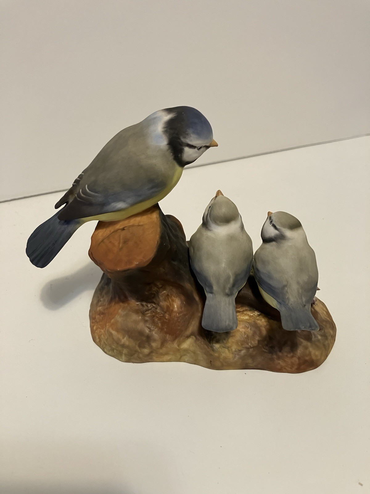 Vintage Royal Crown Derby Bird Figurine Blue Tie & Chicks English Bone China