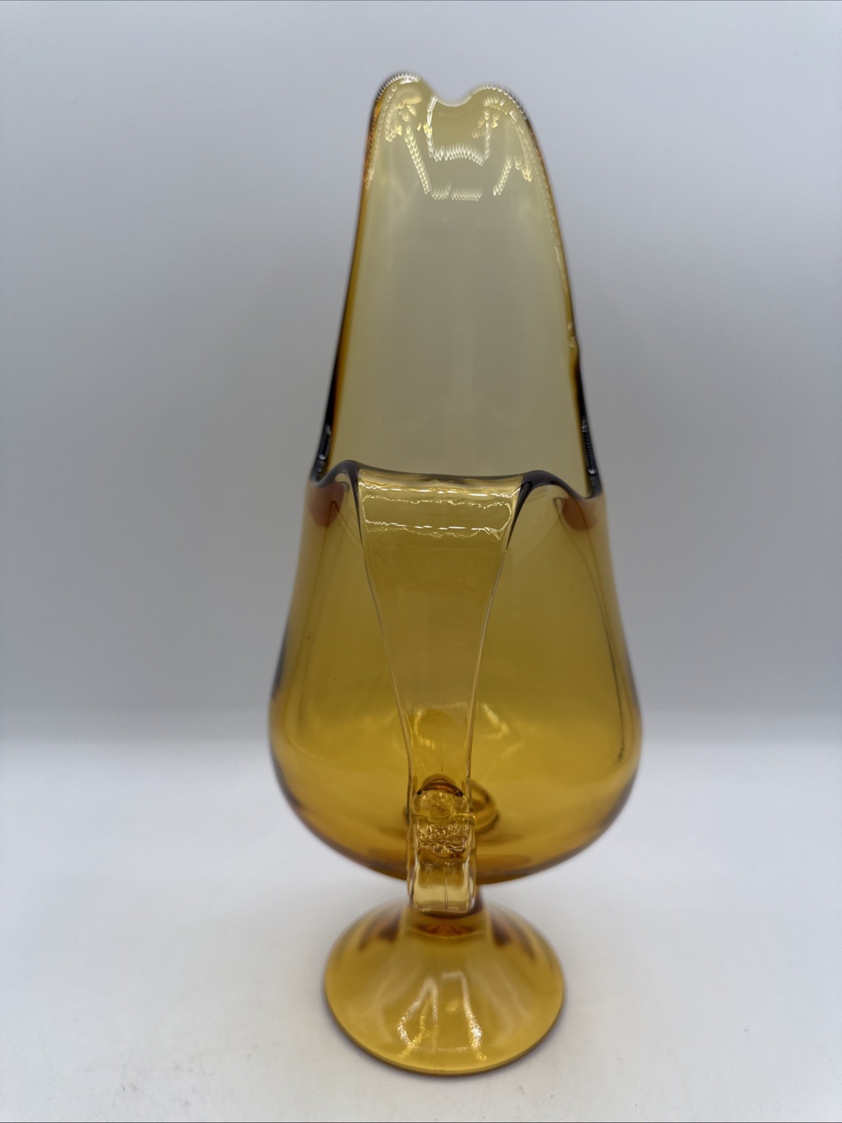 VTG L.E. Smith Amber Swung Candle Holder Pitcher/Vase 11.75 Inches Tall