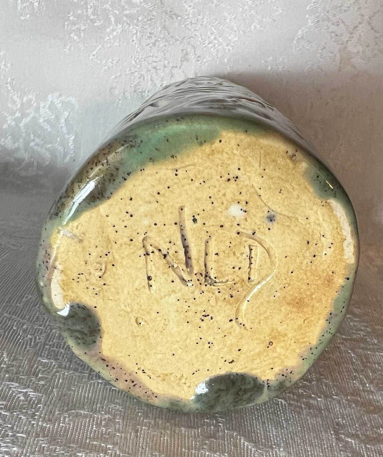 Signed LHandmade Glazed Pottery Bud Vase Artist N L D