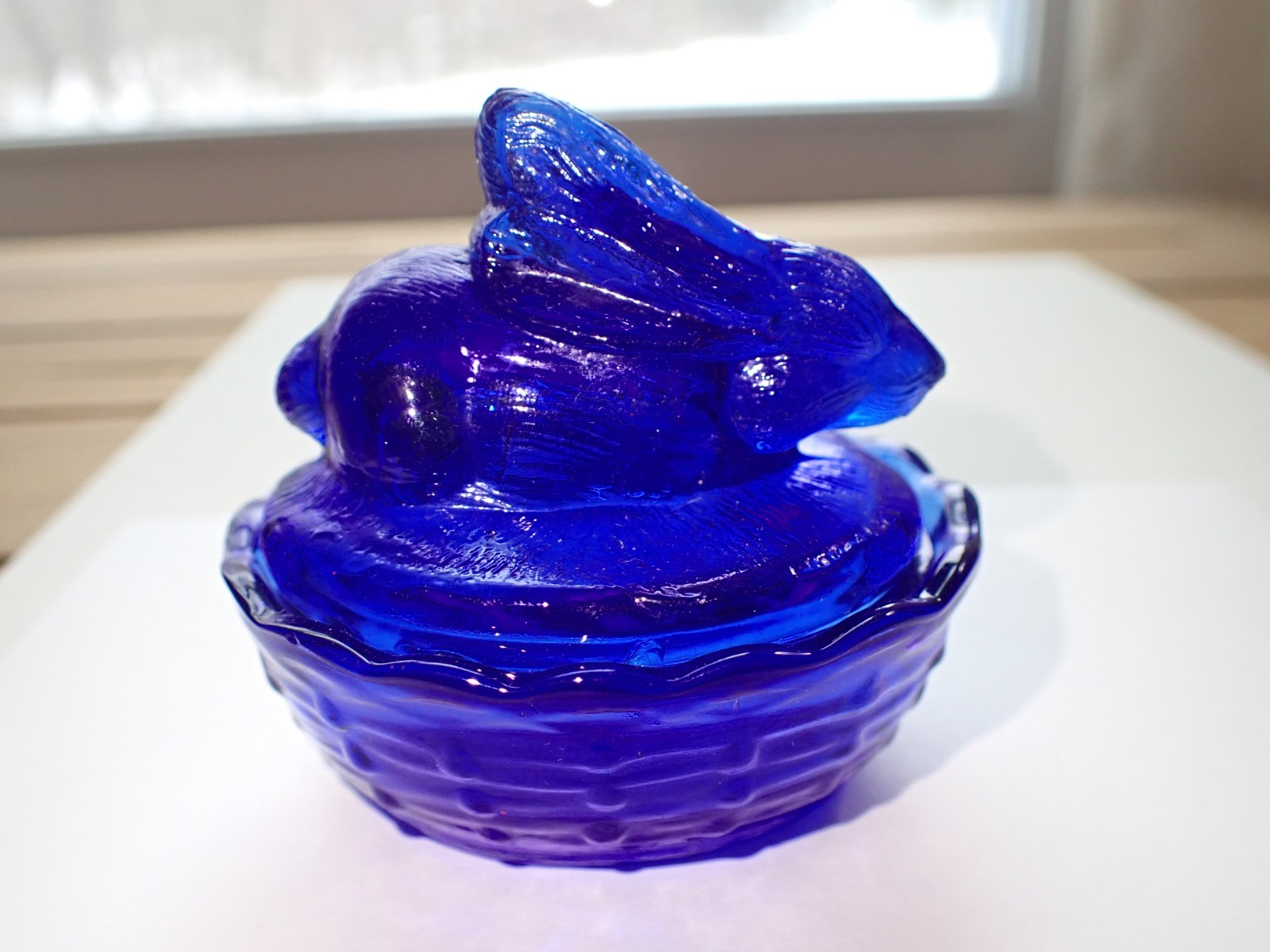 Vintage Cobalt Blue Glass Rabbit on Nest Cute
