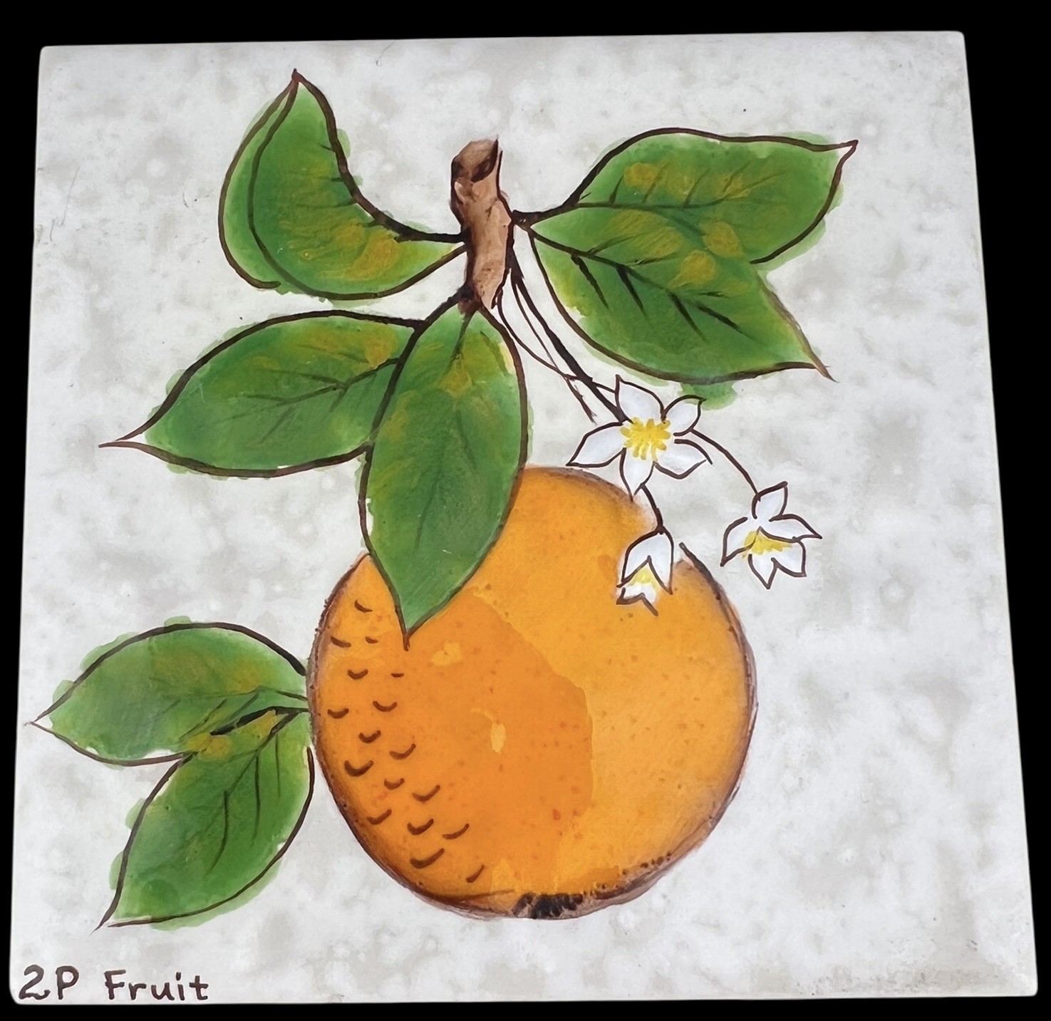 5 Vintage Dal-Tile Glazed Fruit Tiles Peaches Orange Apple & Plum 4.25” USA