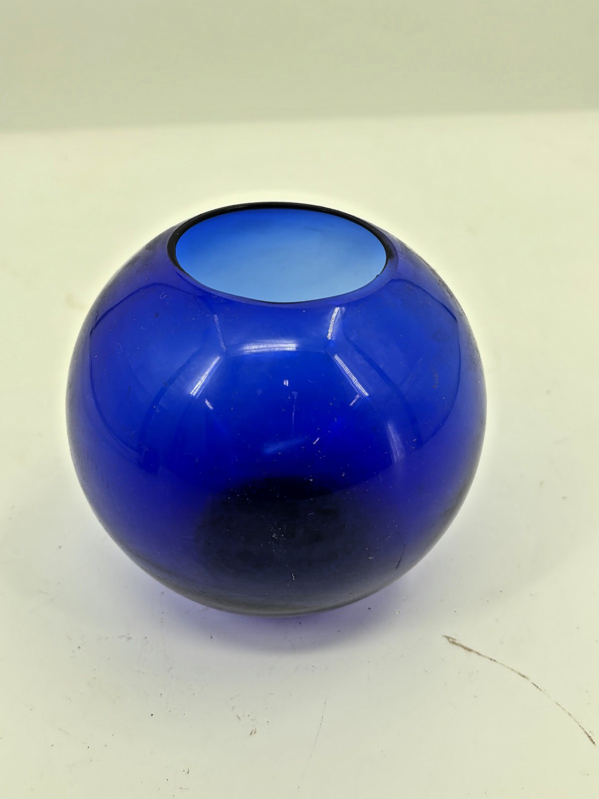 Blenko Cobalt Blue 8” Bowl Vase Ornament Art Glass Globe Round Ball Sphere