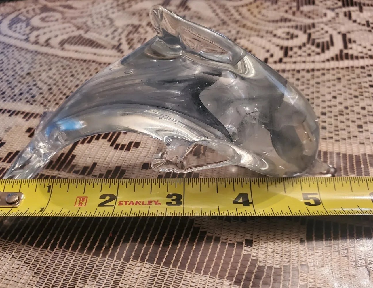 Glass Dolphin Art Glass Paperweight Figurine CLear with Light Gray