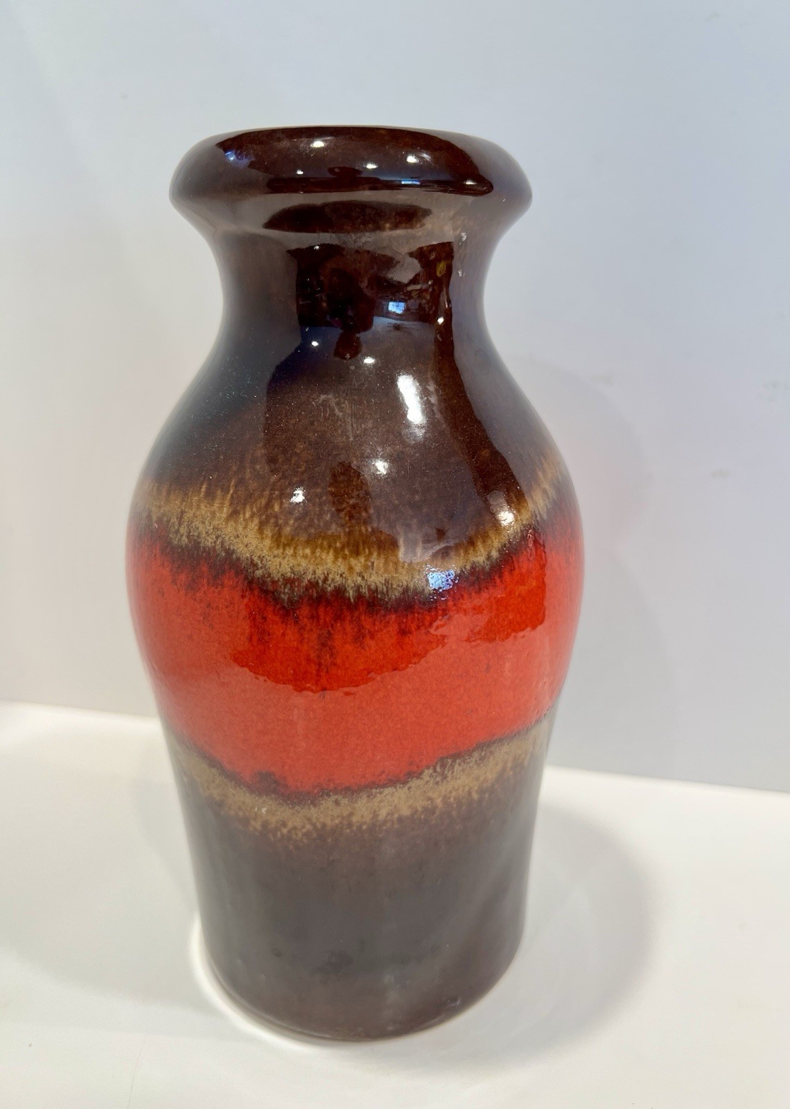 West Germany 523-18 Scheurich Vase Retro Vintage Vibrant Orange & Brown Fat Lava