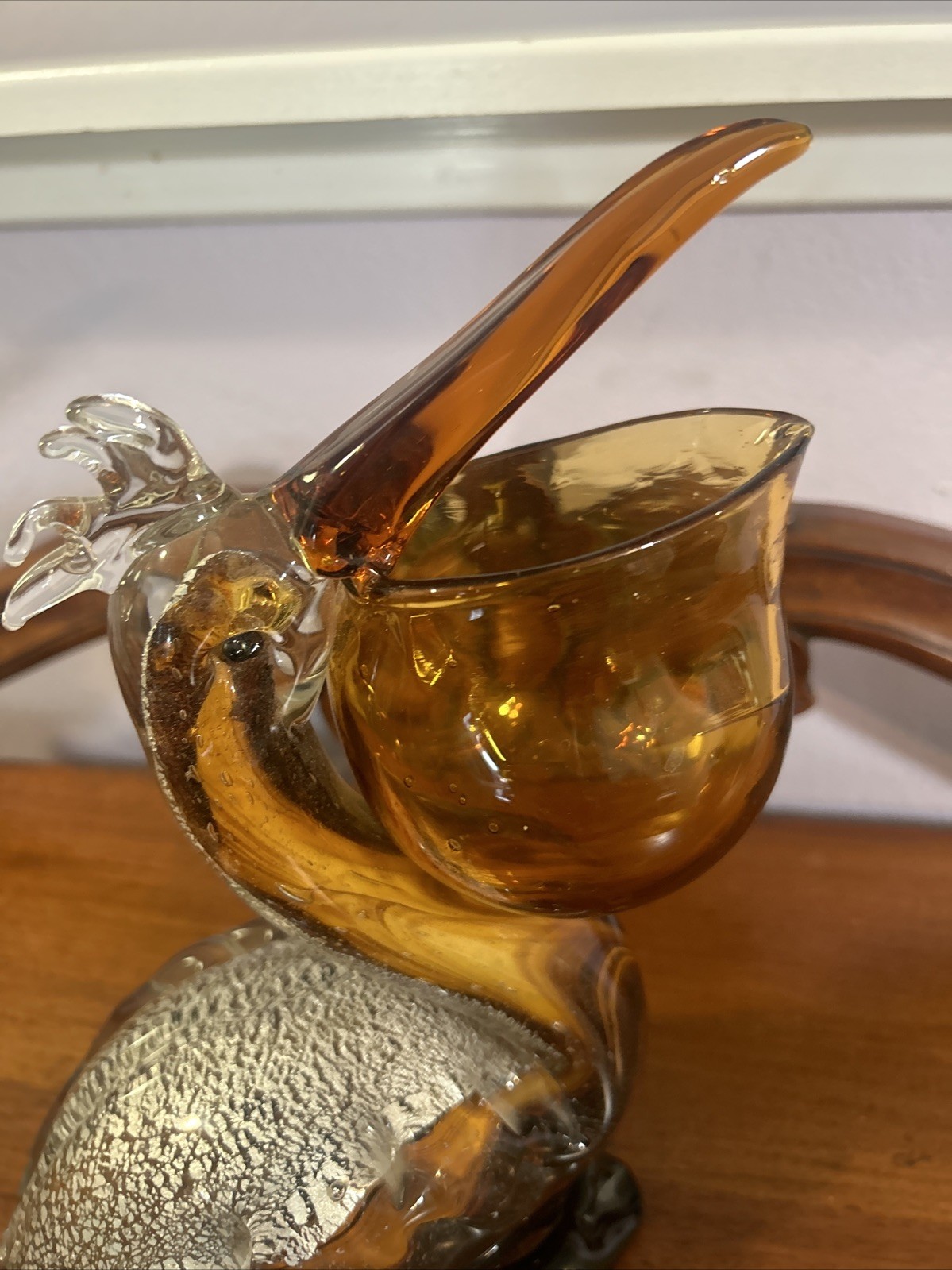 Vinci Brown Pelican Art Glass Sculpture Hand Fused Dynasty Gallery Vintage 11″