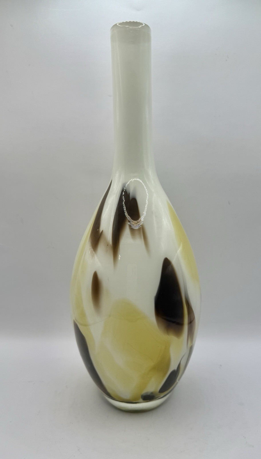 Vintage Murano Glass Vase Genie Neck Patchwork Gold Brown