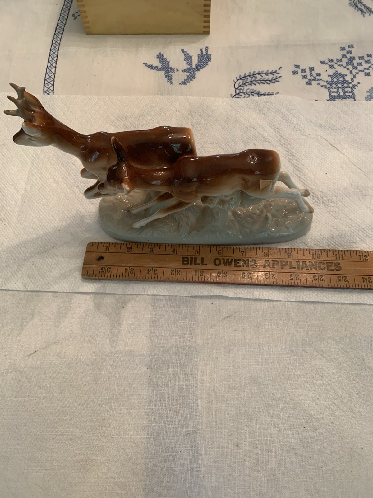 Vintage ROYAL DUX Leaping Deer Figurine, Made in Czechoslovakia, Ear Repaired