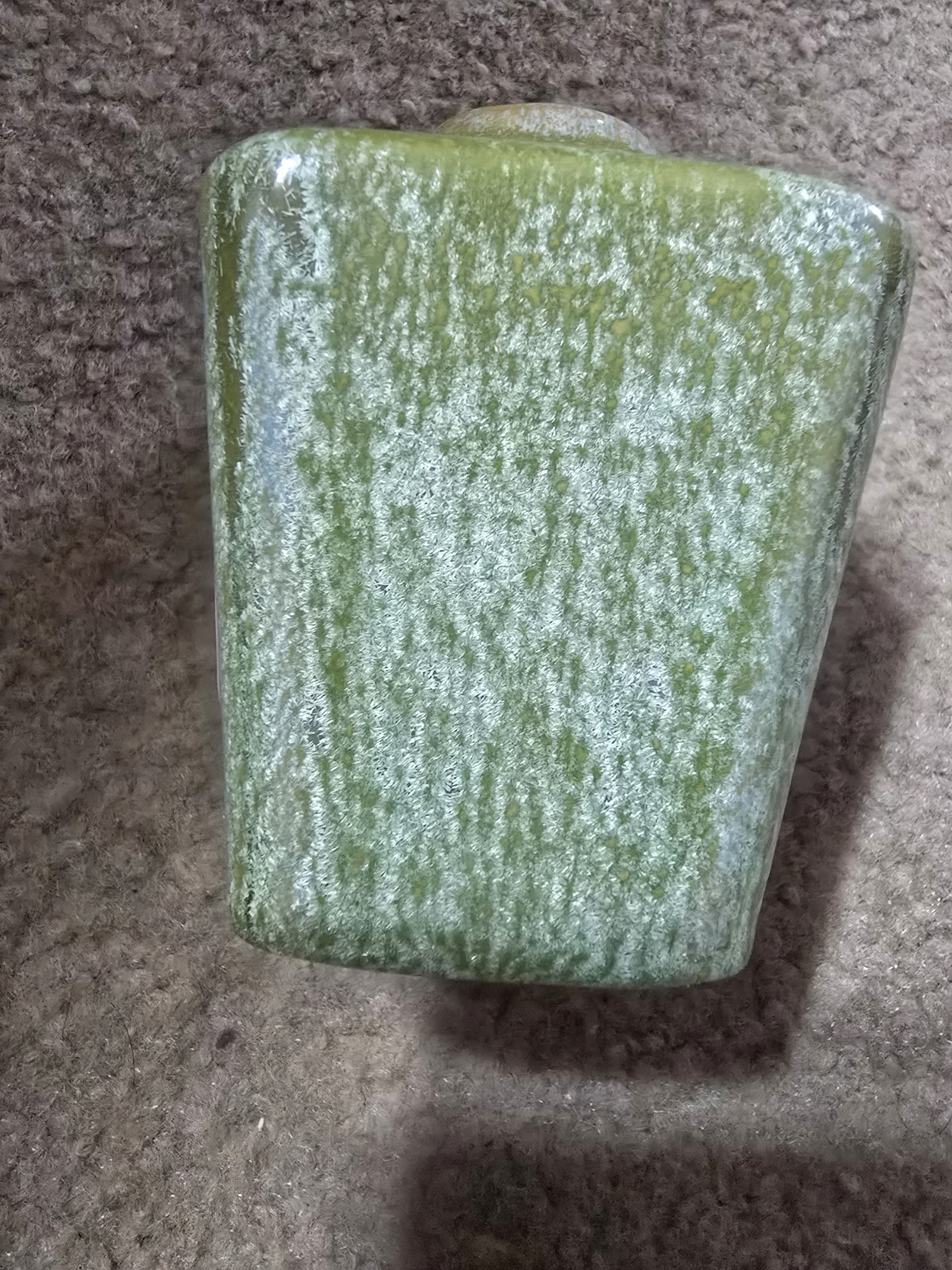 Vintage Crystalline Glaze Miniature Square Bud Vase – Moss & Lichen Green
