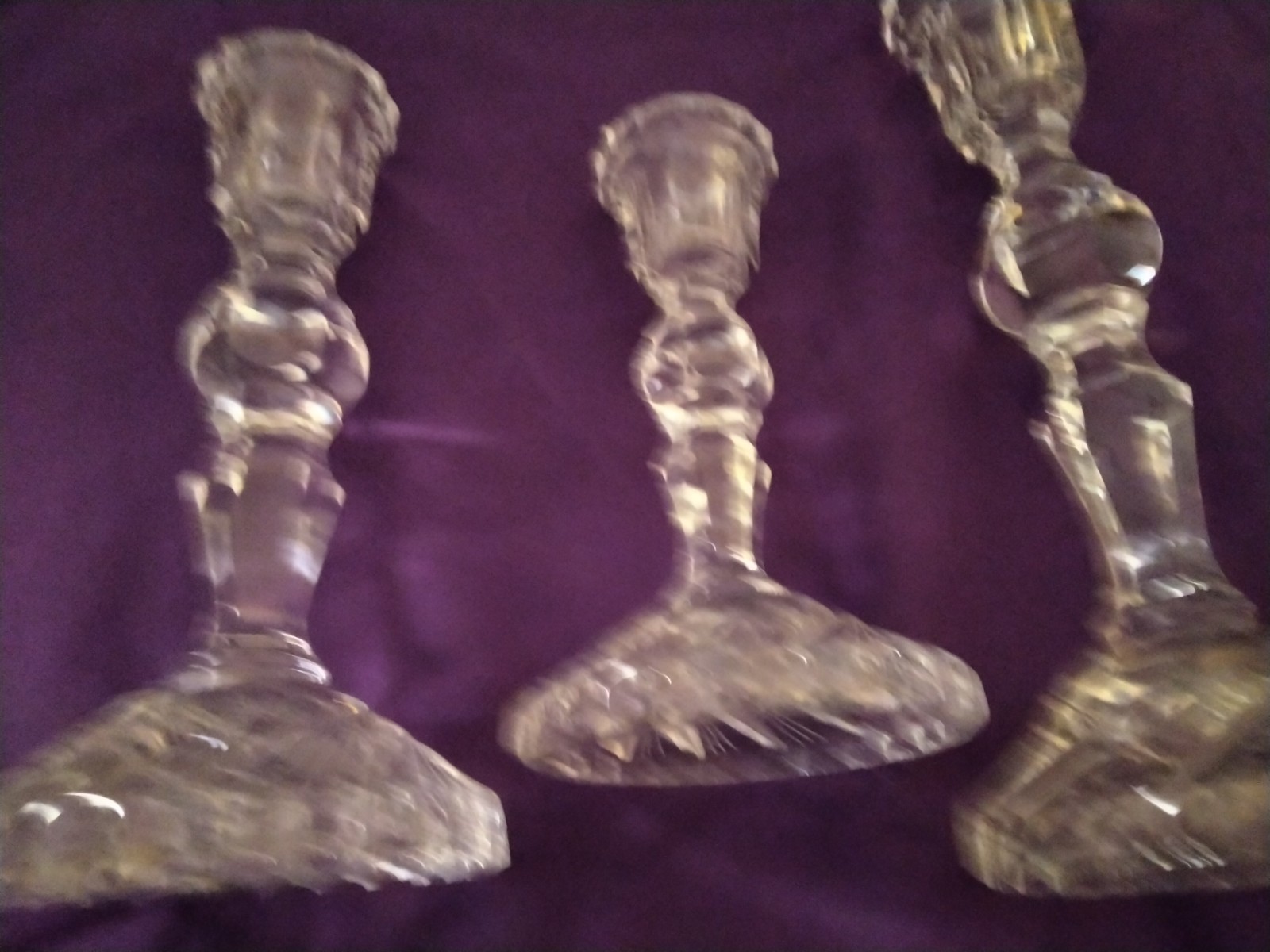 Set of Three Heisey Glass Candlesticks “Old Sandwich” Pattern (10, 8 ,6 inches)