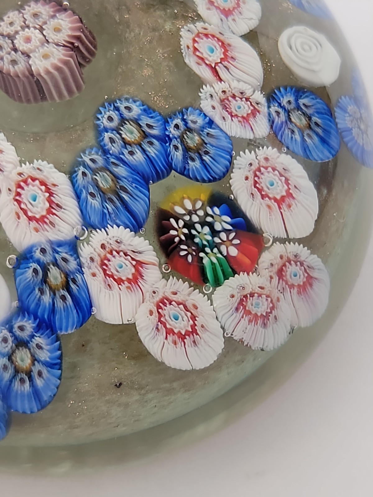 1970s Vintage Large Magnum Murano Double Trefoil Millefiori Glass Paperweight