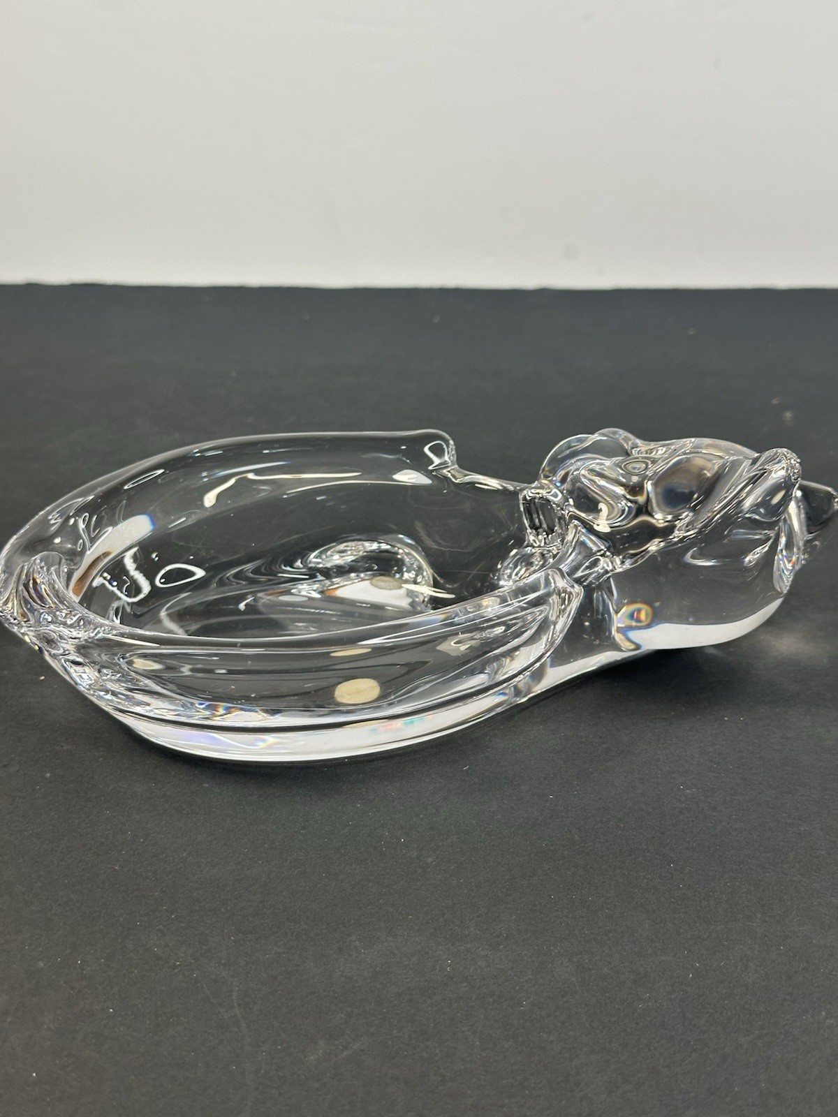Art Vannes Sleeping Cat Crystal Trinket Or Ashtray Dish France Whimsical