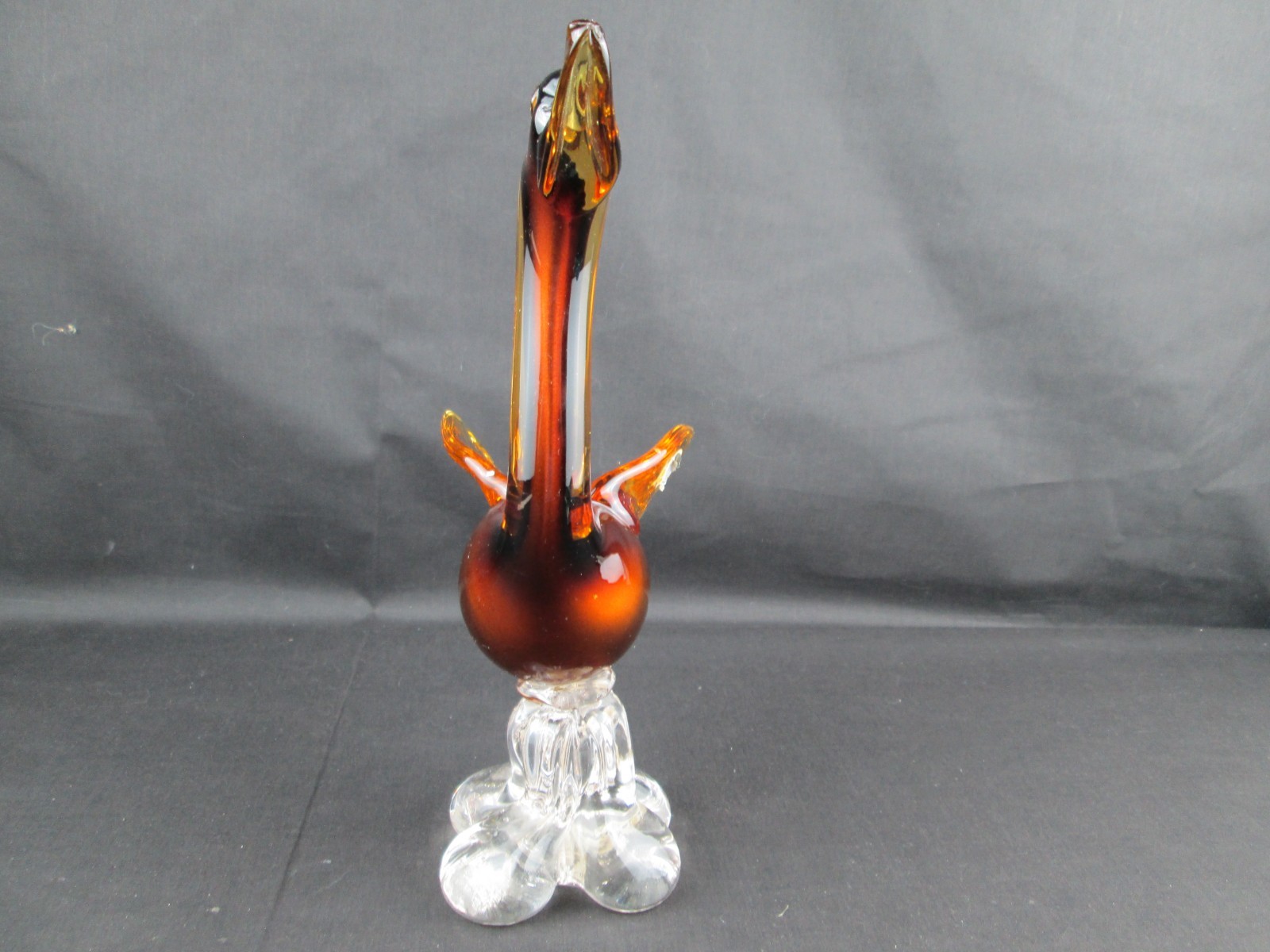 Genuine Venetian Glass Murano Italy Art Glass Duck/Swan Two Tone Amber & Clear