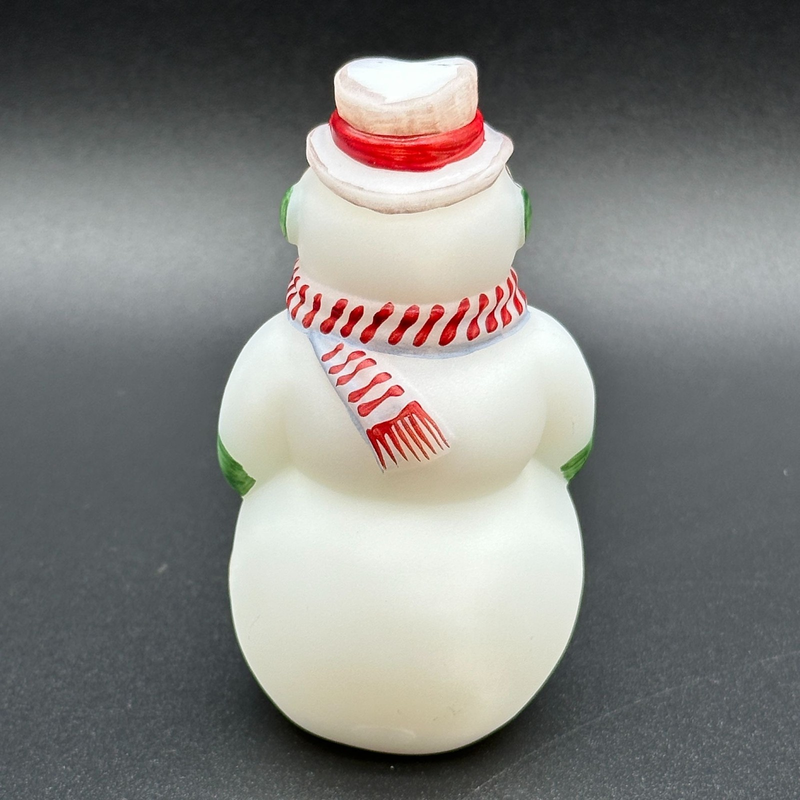 Fenton Art Glass Snowman Christmas 95th Anniversary Ivory Signed M Raddish Label
